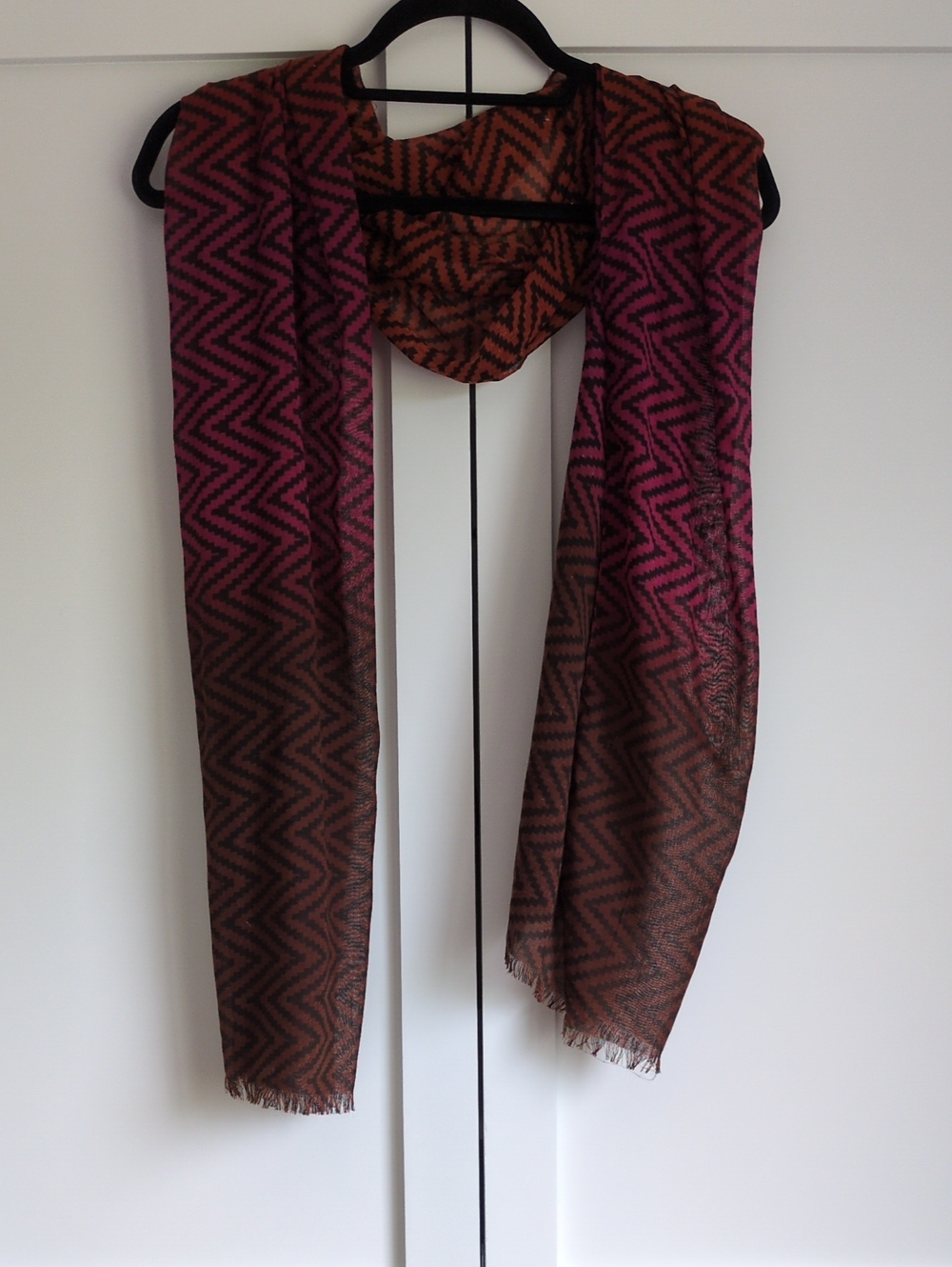 Pink Orange Brown Chevron Zigzag Lightweight Scarf Women's Fringe Wrap